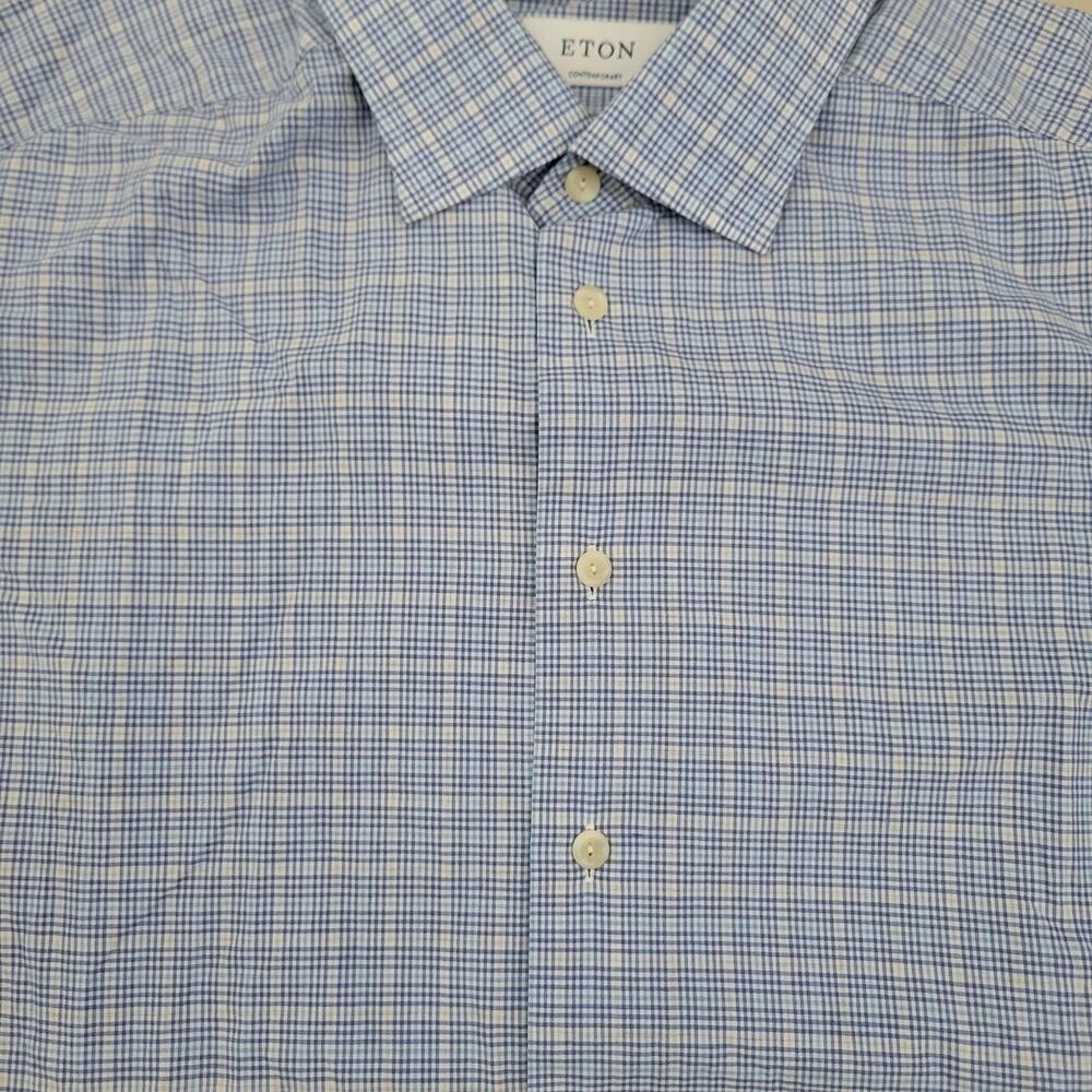Eton Contemporary Fit Button Down Shirt Cotton Fine Twill Melange Shirt 17/43 - Picture 3 of 9